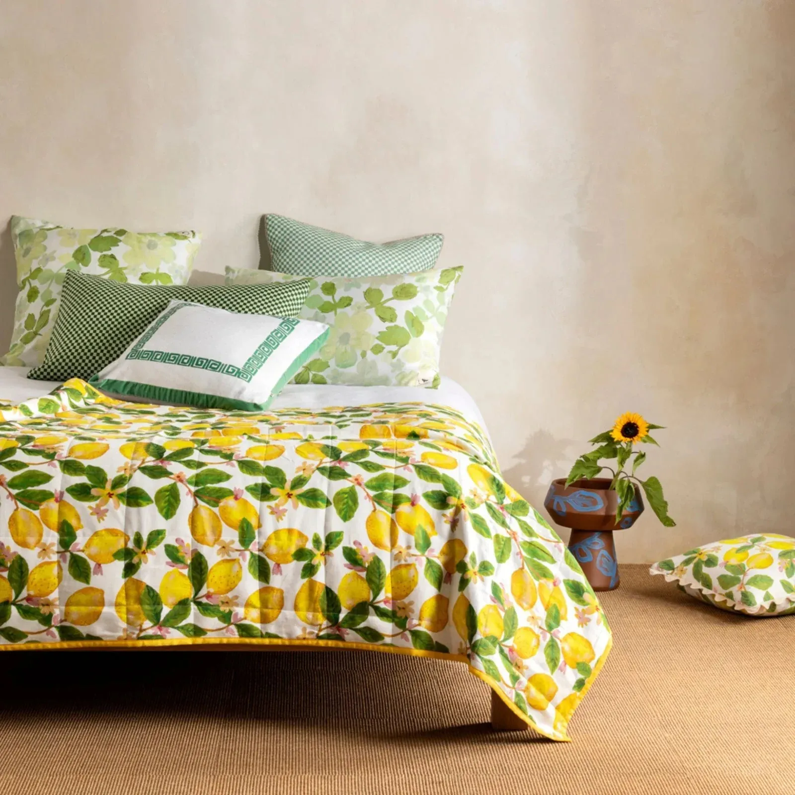 Mini Pastel Floral Euro Pillow Case Set 2 | Green