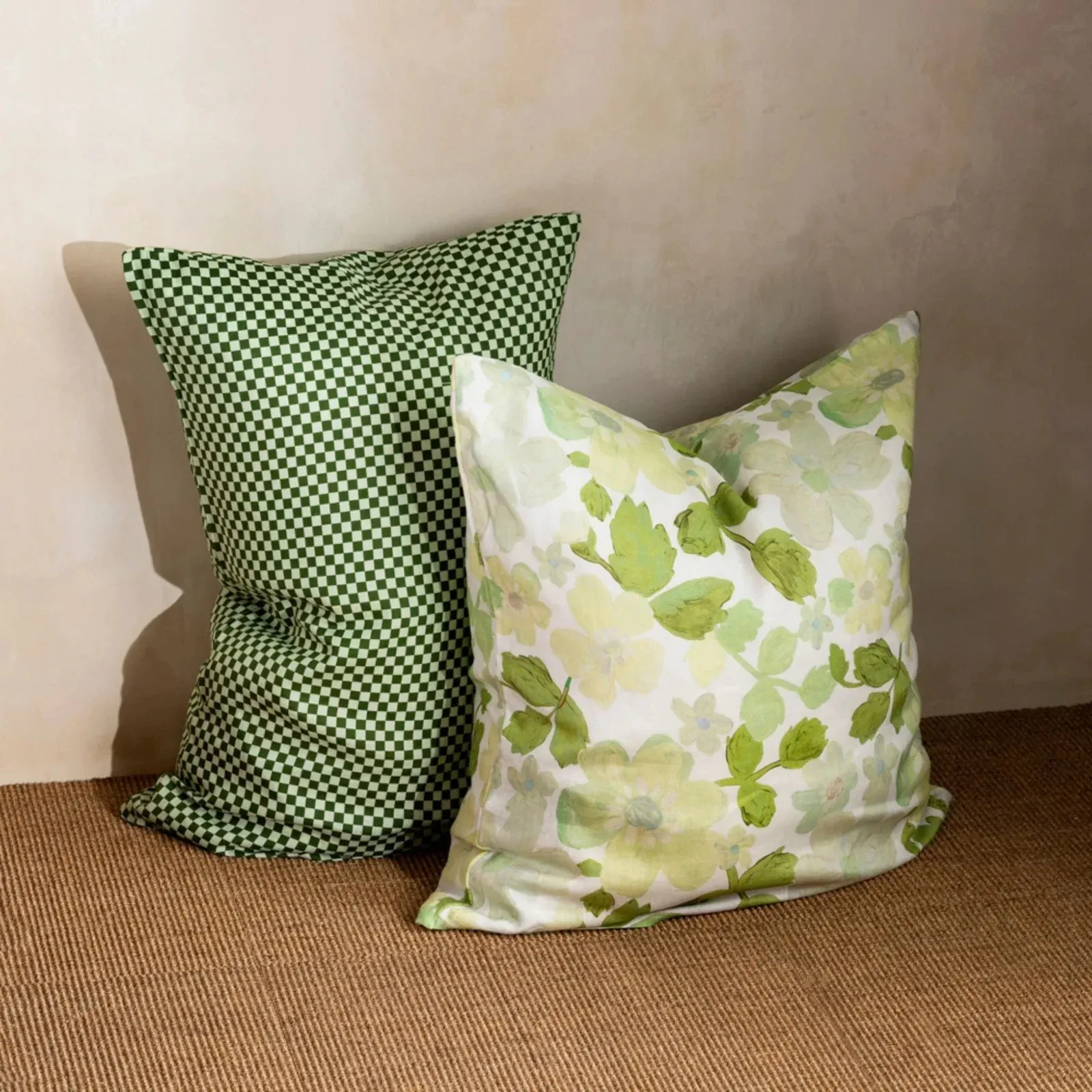 Mini Pastel Floral Euro Pillow Case Set 2 | Green