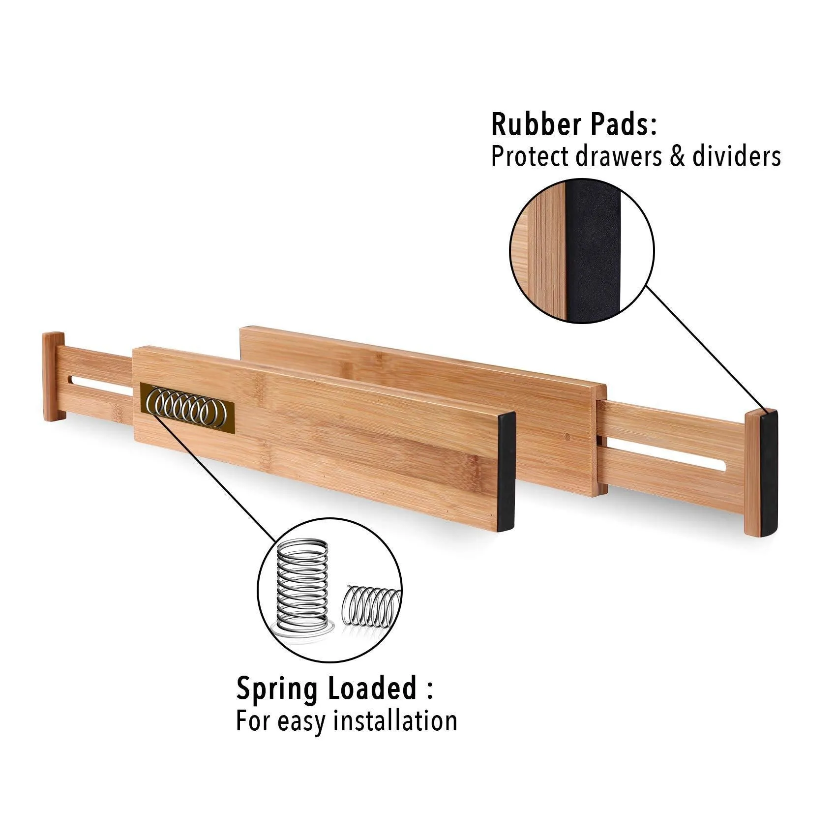 MoMA Bamboo Drawer Dividers (Set of 8) - Bamboo Natural Wood Kitchen Drawer Organizer - Anti-Scratch Desk Organizer - Dresser Silverware Utensil Drawer Organizer - Underwear Drawer Organizer