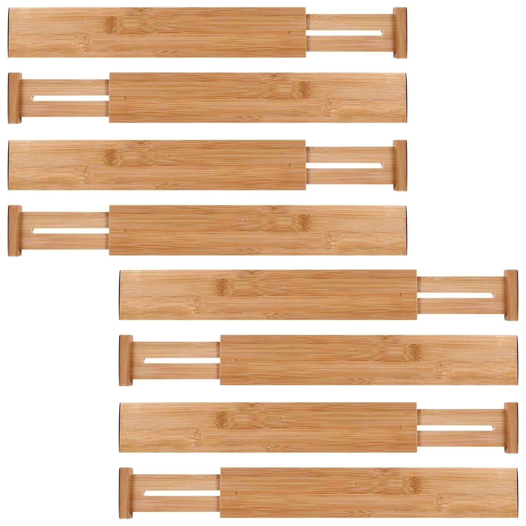 MoMA Bamboo Drawer Dividers (Set of 8) - Bamboo Natural Wood Kitchen Drawer Organizer - Anti-Scratch Desk Organizer - Dresser Silverware Utensil Drawer Organizer - Underwear Drawer Organizer
