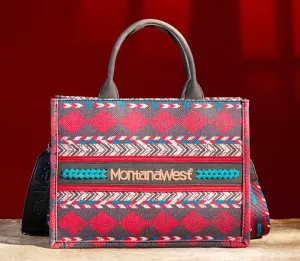 Montana West Boho Print Canvas Tote- Burgundy