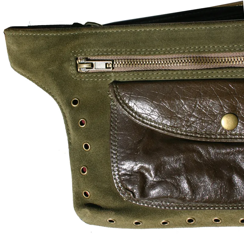 Olive Suede & Leather Fanny Pack