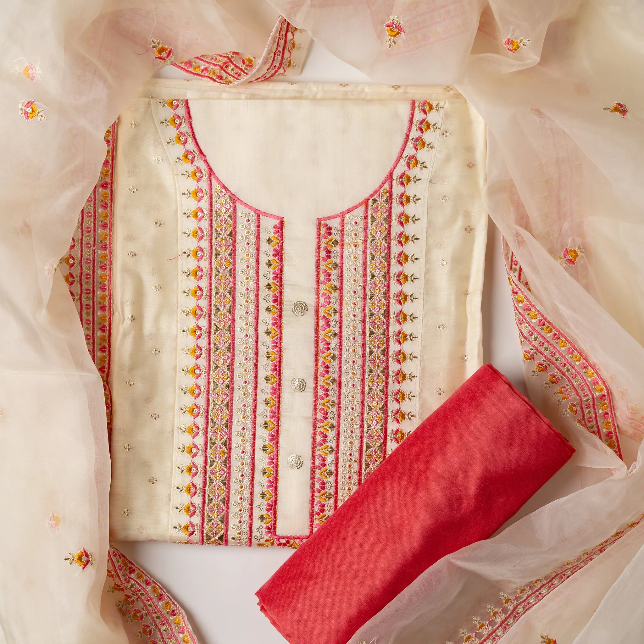 Party Wear Unstitched Salwar Suit Material (Cream)