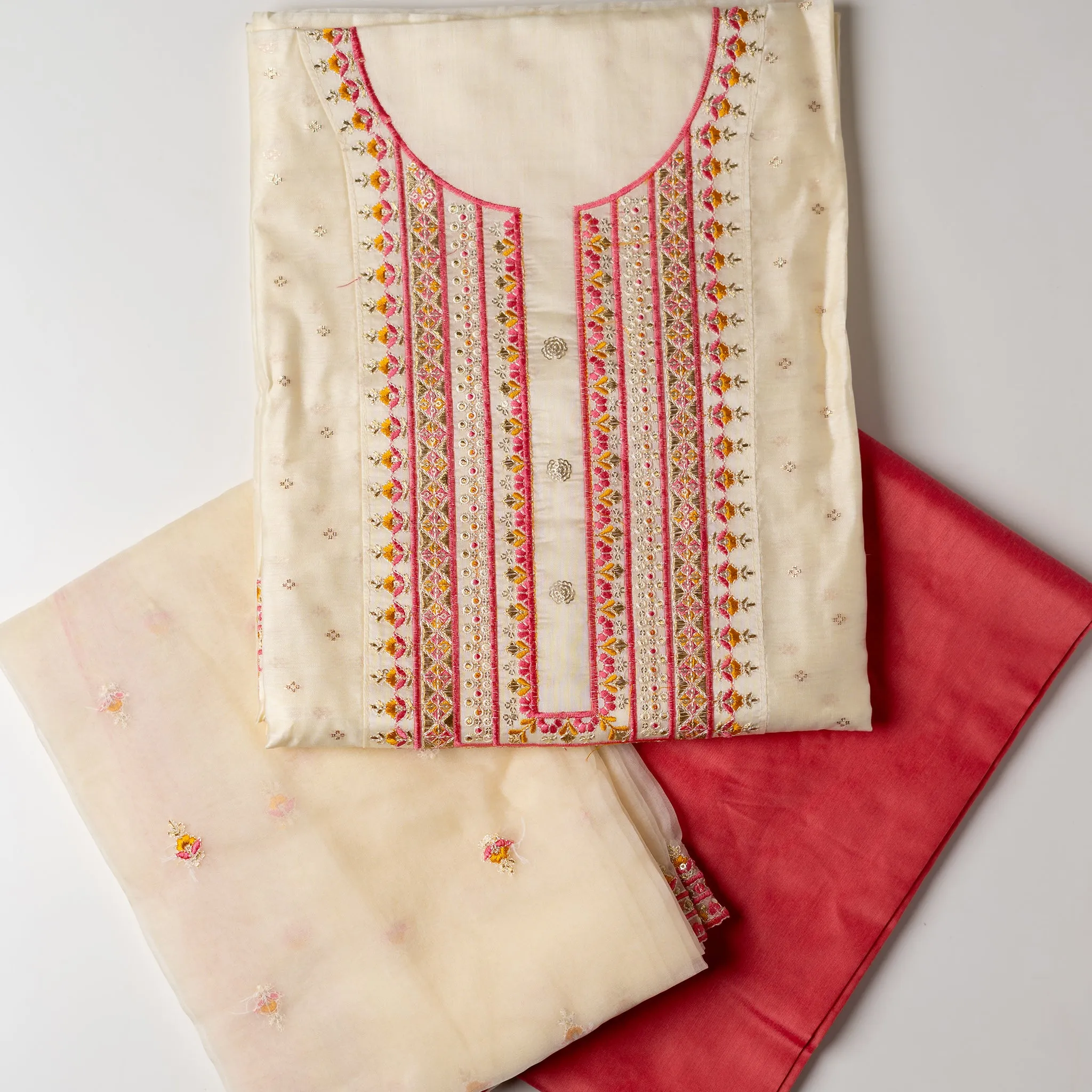 Party Wear Unstitched Salwar Suit Material (Cream)