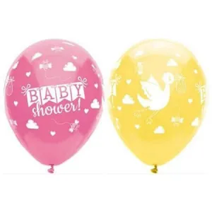 PartyMate - 12" Pastel Baby Shower Stork Latex Balloons - Multicolor (6ct)