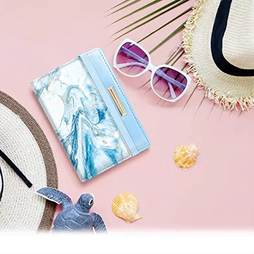 Passport Holder Cover,Traveling Passport Case Cute Passport Wallet for Women,Blue Marble