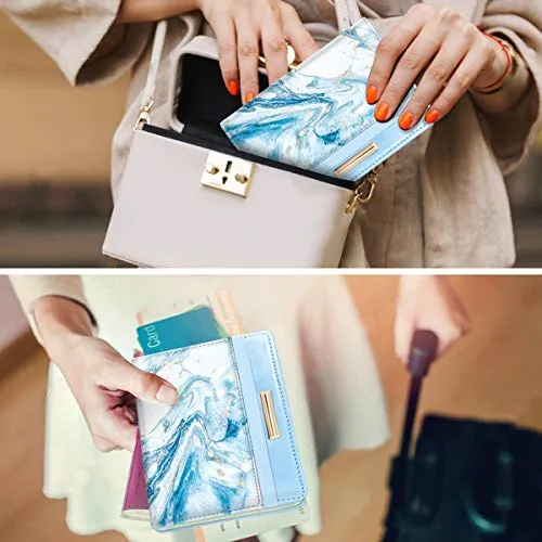 Passport Holder Cover,Traveling Passport Case Cute Passport Wallet for Women,Blue Marble