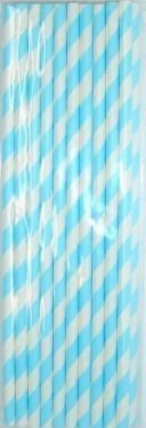 Pastel Blue Stripes Paper Straws 20pk