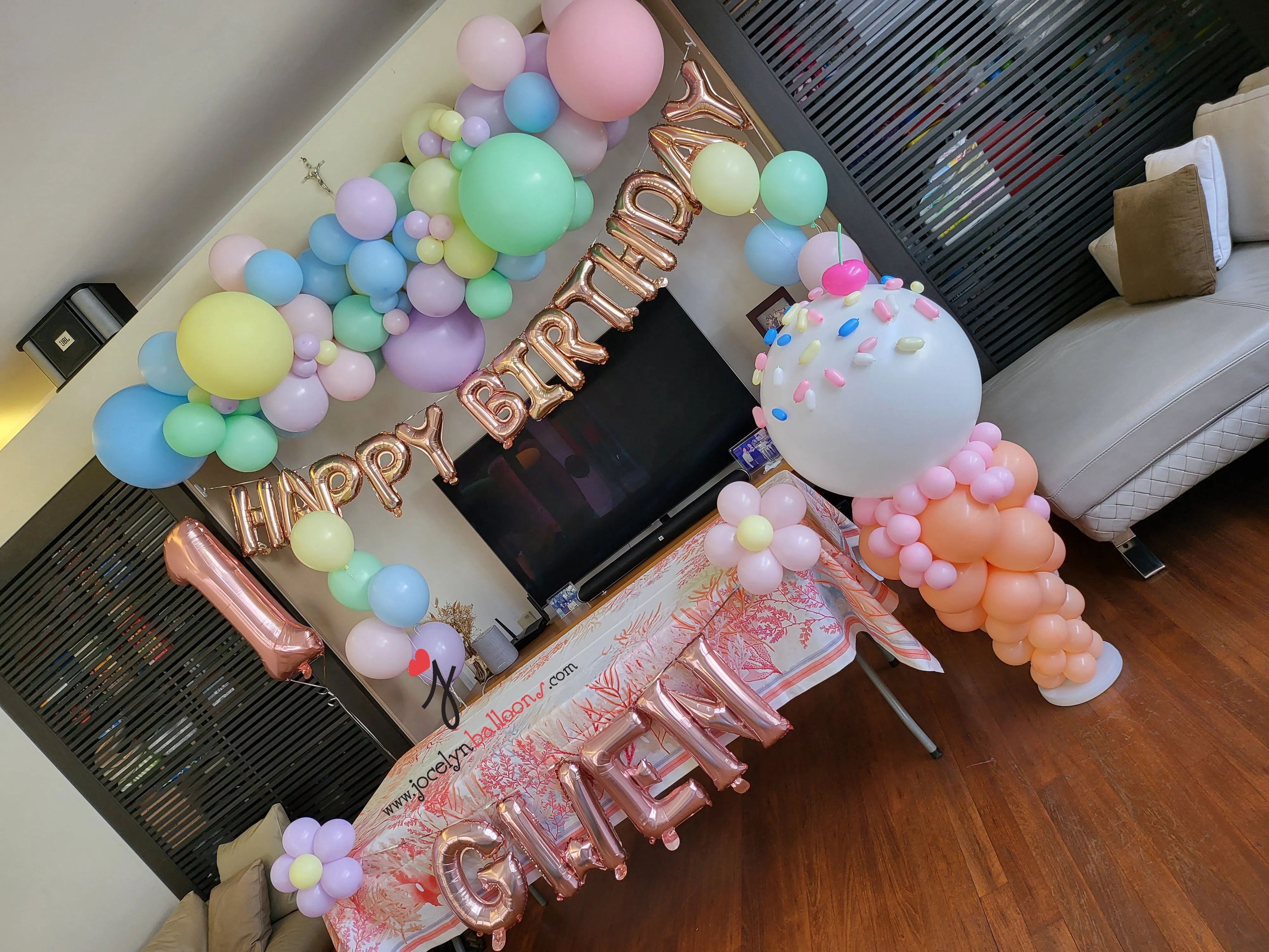Pastel Rainbow Organic Garland   Ice Cream Display   Foil Happy Birthday Balloons