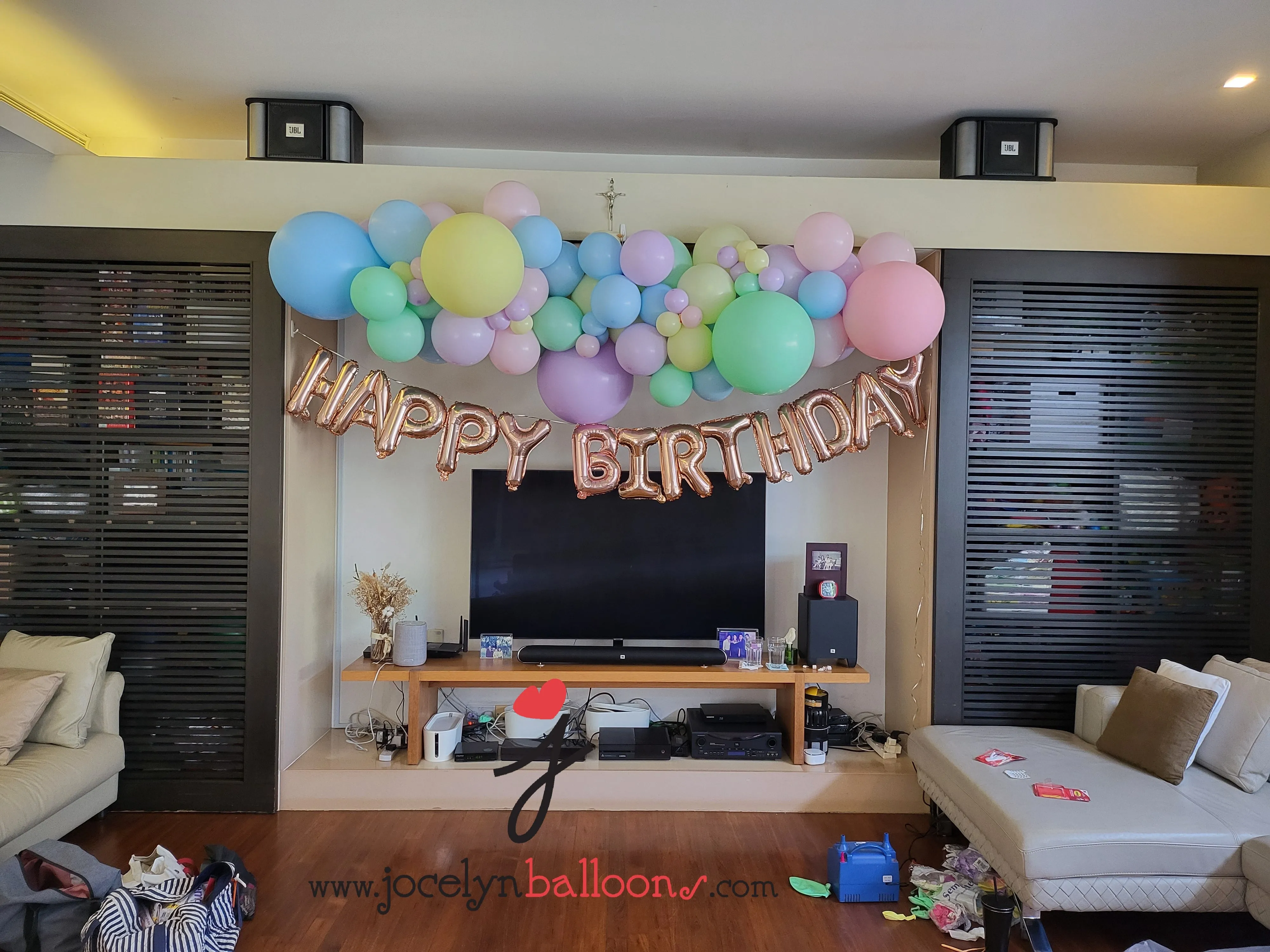 Pastel Rainbow Organic Garland   Ice Cream Display   Foil Happy Birthday Balloons