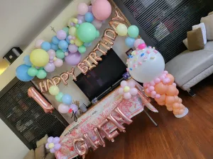 Pastel Rainbow Organic Garland   Ice Cream Display   Foil Happy Birthday Balloons