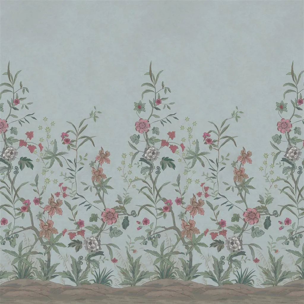 Peacock Toile Scene 2 Sky Blue