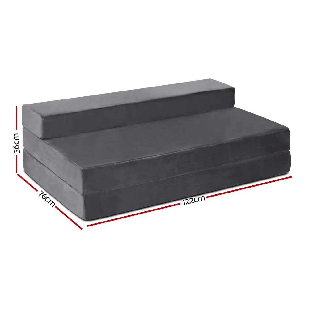 Penelope 12cm Double Size Folding Foam Mattress Portable Bed Mat Velvet Dark Grey - Double
