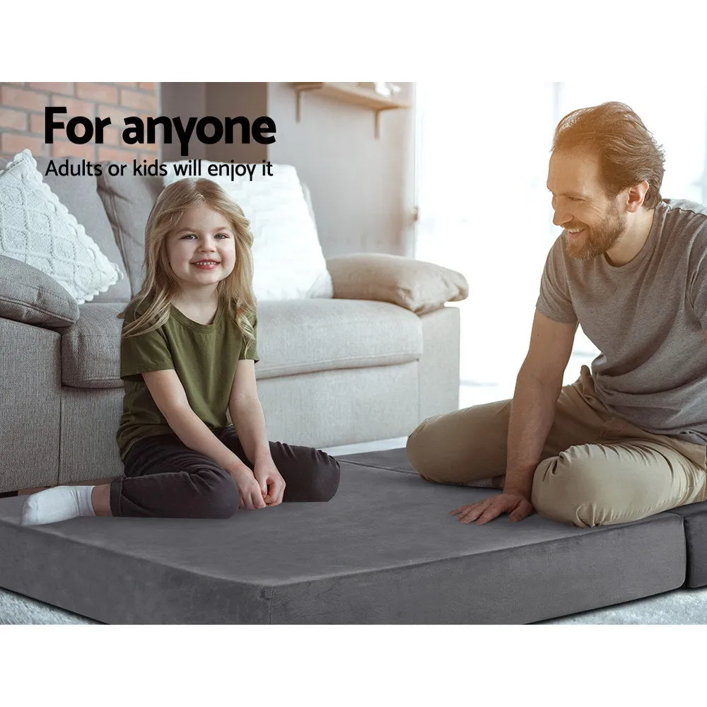 Penelope 12cm Double Size Folding Foam Mattress Portable Bed Mat Velvet Dark Grey - Double
