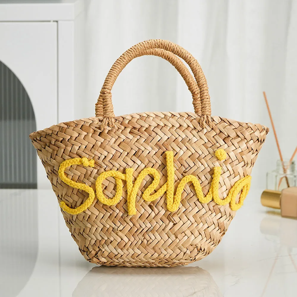 Personalized Embroidered Name Bags Straw Basket Bridal Shower Bags Customized Straw Bags Custom Beach Bag Straw Tote