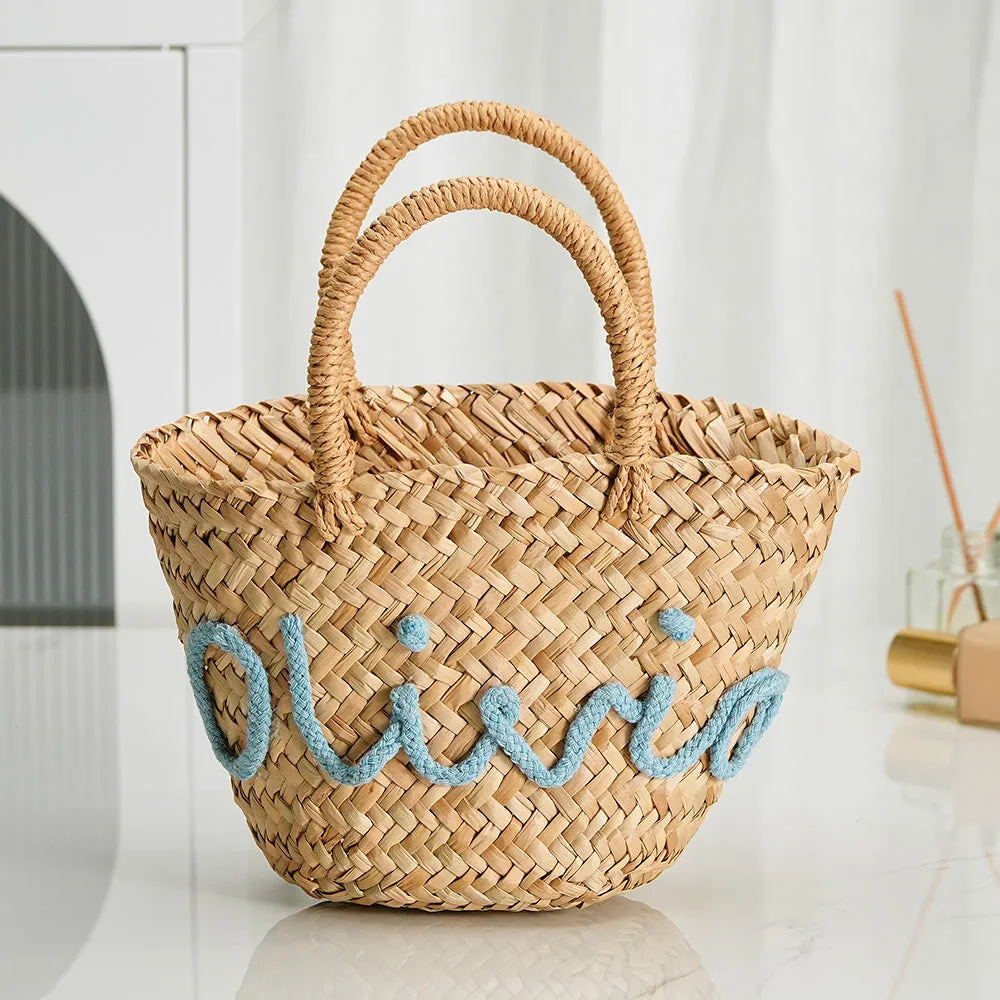 Personalized Embroidered Name Bags Straw Basket Bridal Shower Bags Customized Straw Bags Custom Beach Bag Straw Tote