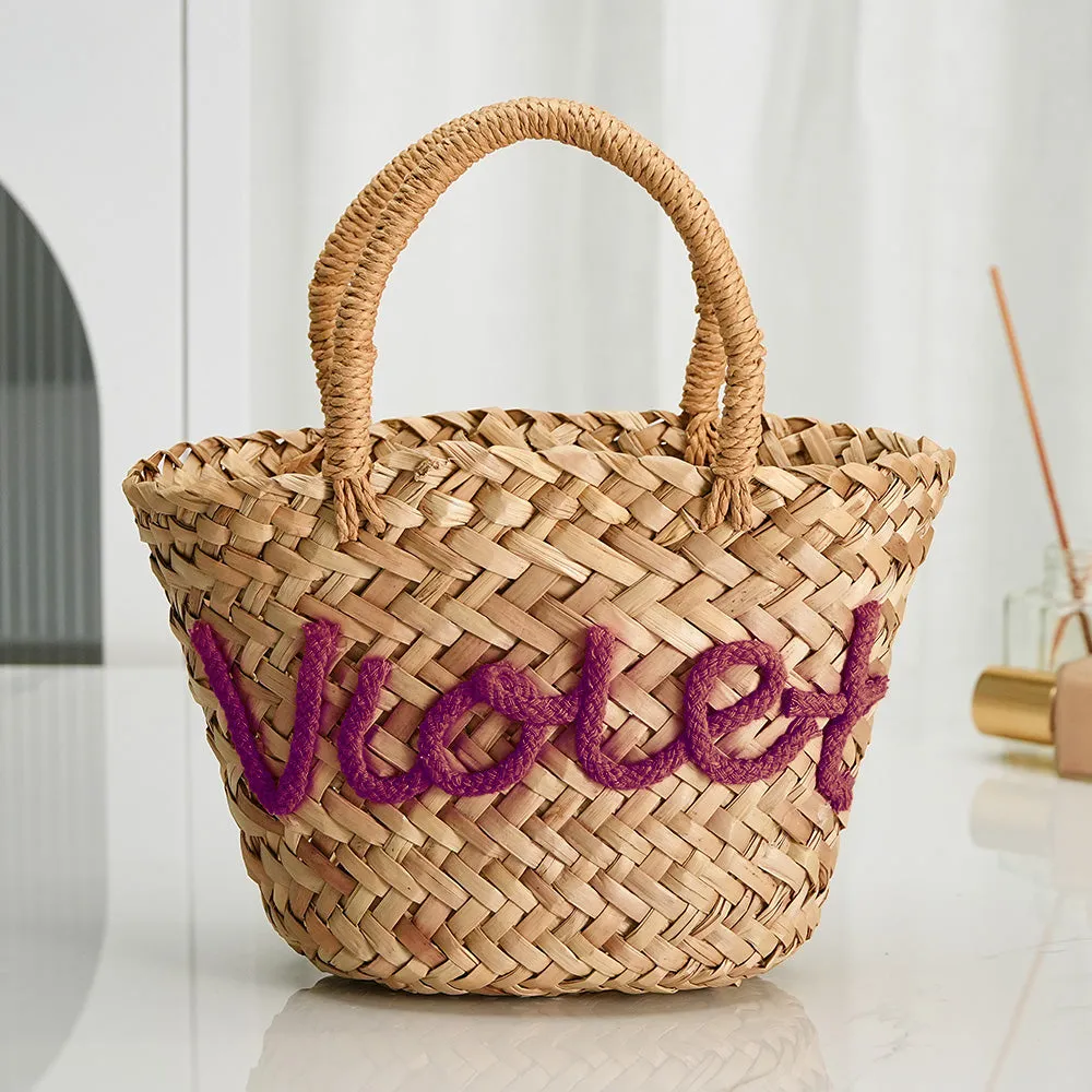 Personalized Embroidered Name Bags Straw Basket Bridal Shower Bags Customized Straw Bags Custom Beach Bag Straw Tote