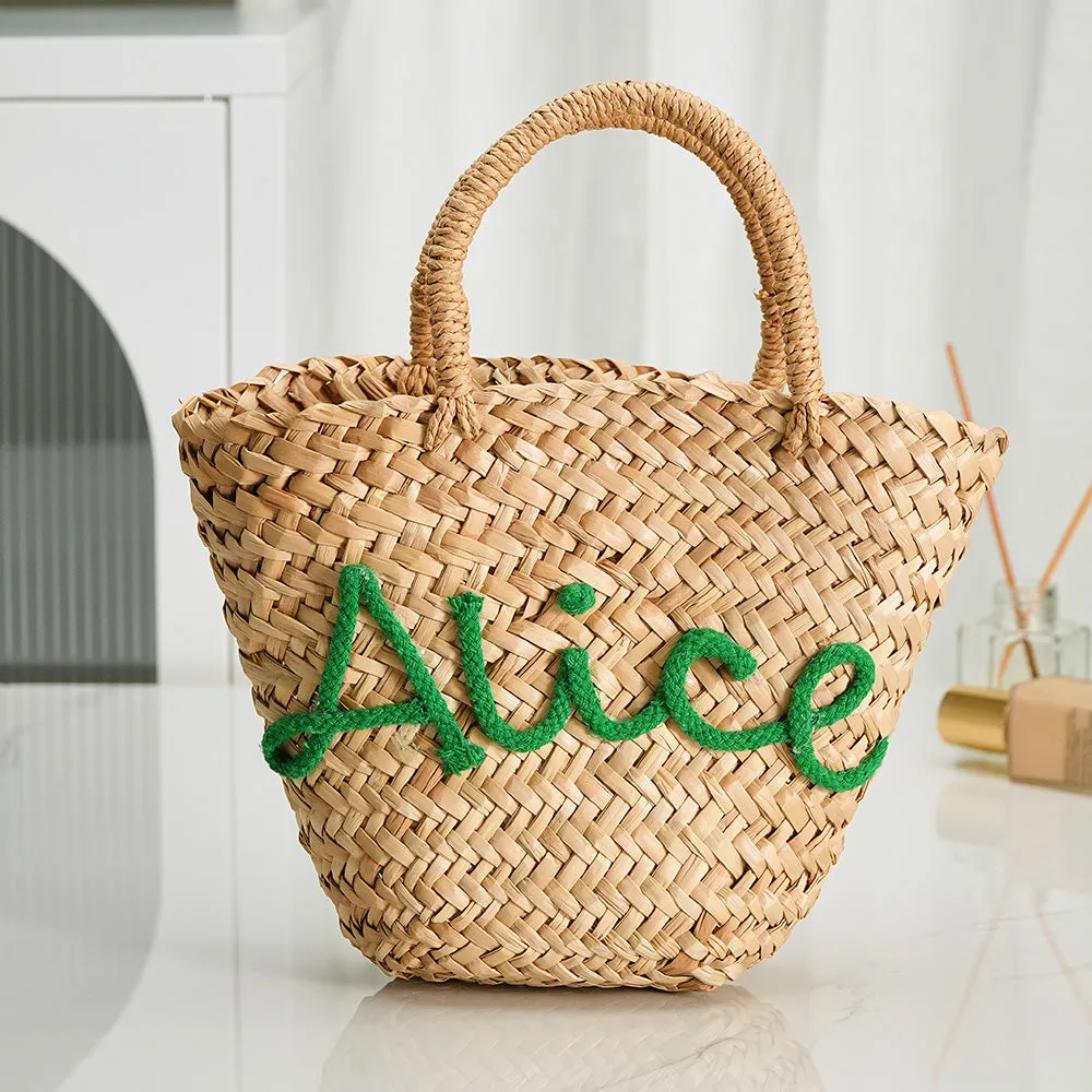 Personalized Embroidered Name Bags Straw Basket Bridal Shower Bags Customized Straw Bags Custom Beach Bag Straw Tote
