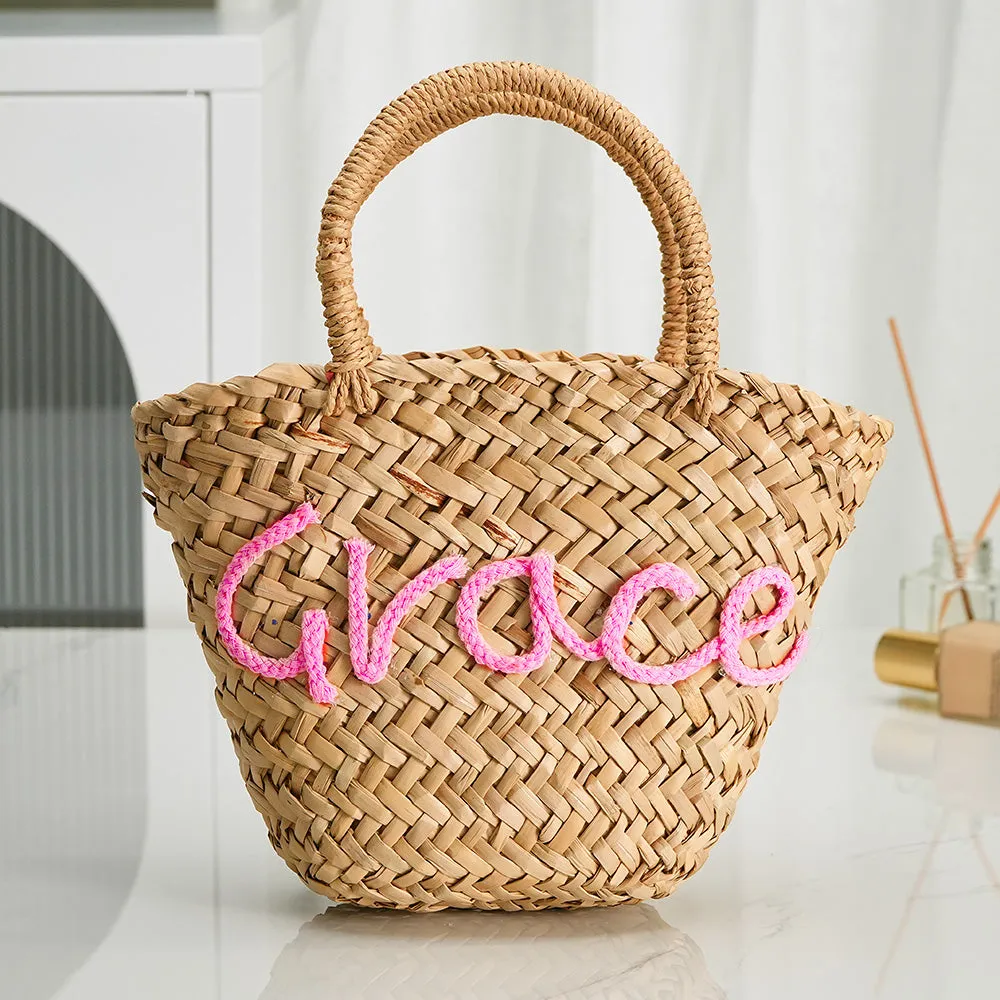 Personalized Embroidered Name Bags Straw Basket Bridal Shower Bags Customized Straw Bags Custom Beach Bag Straw Tote