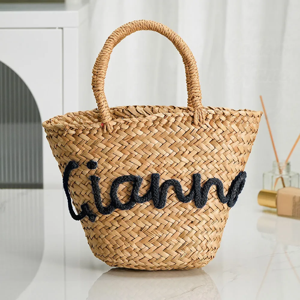 Personalized Embroidered Name Bags Straw Basket Bridal Shower Bags Customized Straw Bags Custom Beach Bag Straw Tote