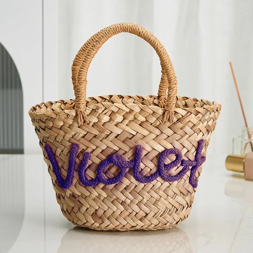 Personalized Embroidered Name Bags Straw Basket Bridal Shower Bags Customized Straw Bags Custom Beach Bag Straw Tote