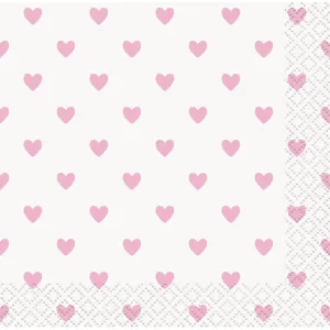 Pink Heart Napkins - Beverage 16 Pkt