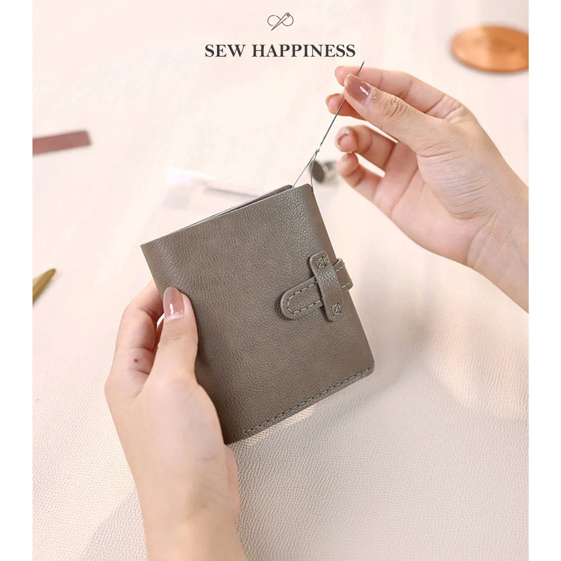 POPSEWING® Top Grain Leather Grey Men's Wallet DIY Kit