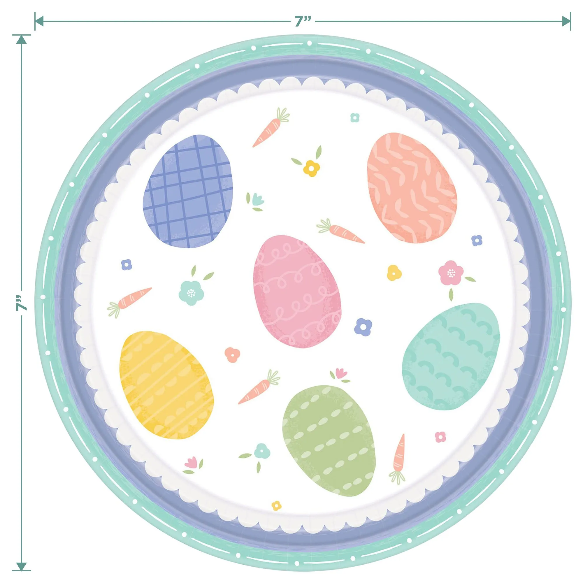 Pretty Pastel Easter Eggs Paper Dessert Plates, Mint Beverage Napkins, and Table Cover Set