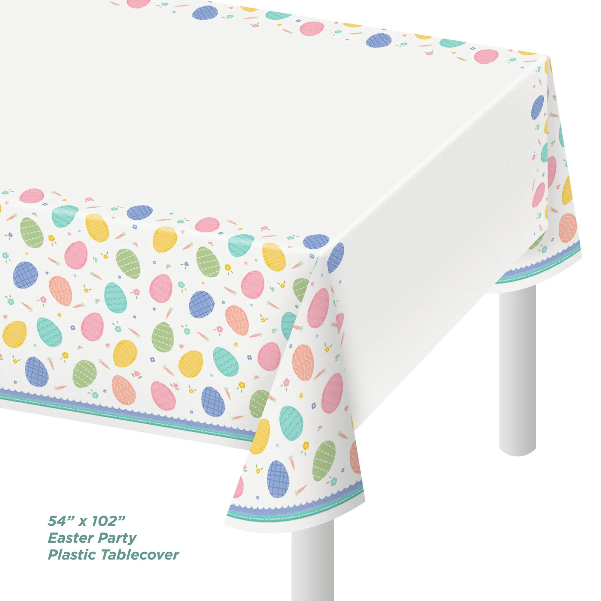 Pretty Pastel Easter Eggs Paper Dessert Plates, Mint Beverage Napkins, and Table Cover Set