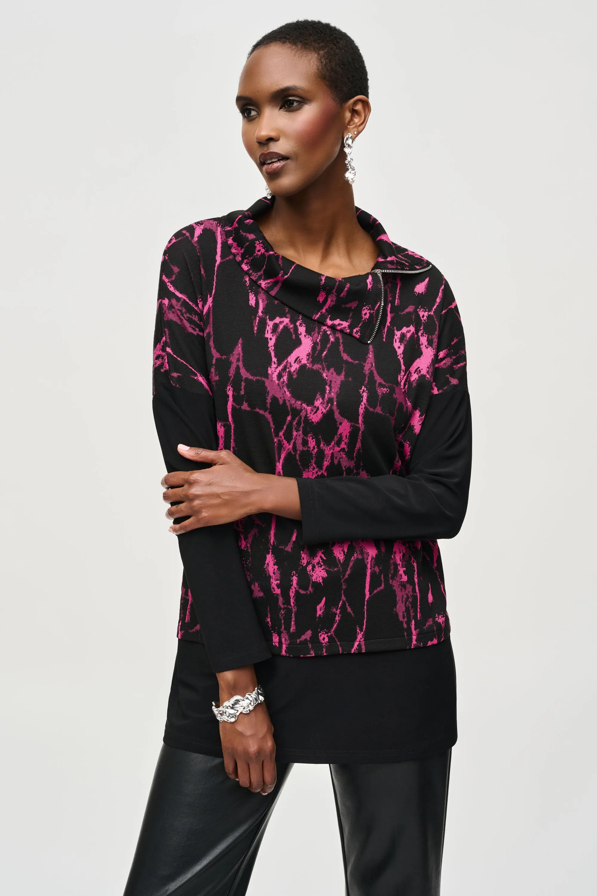 PRINT ZIP COWL TOP