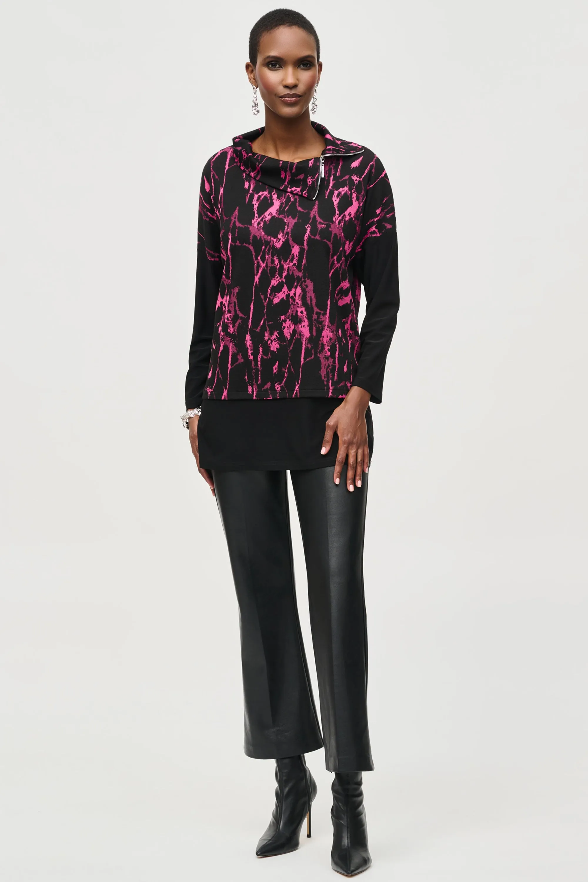 PRINT ZIP COWL TOP