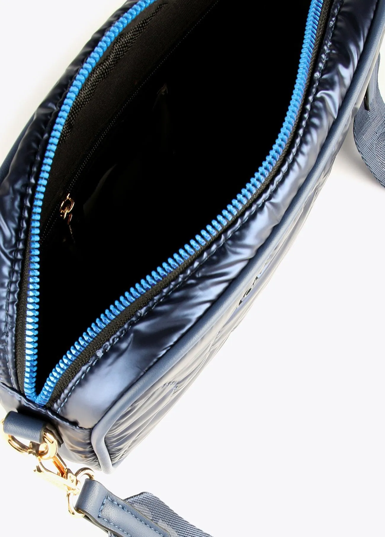 Quilted and metallic crossbody bag