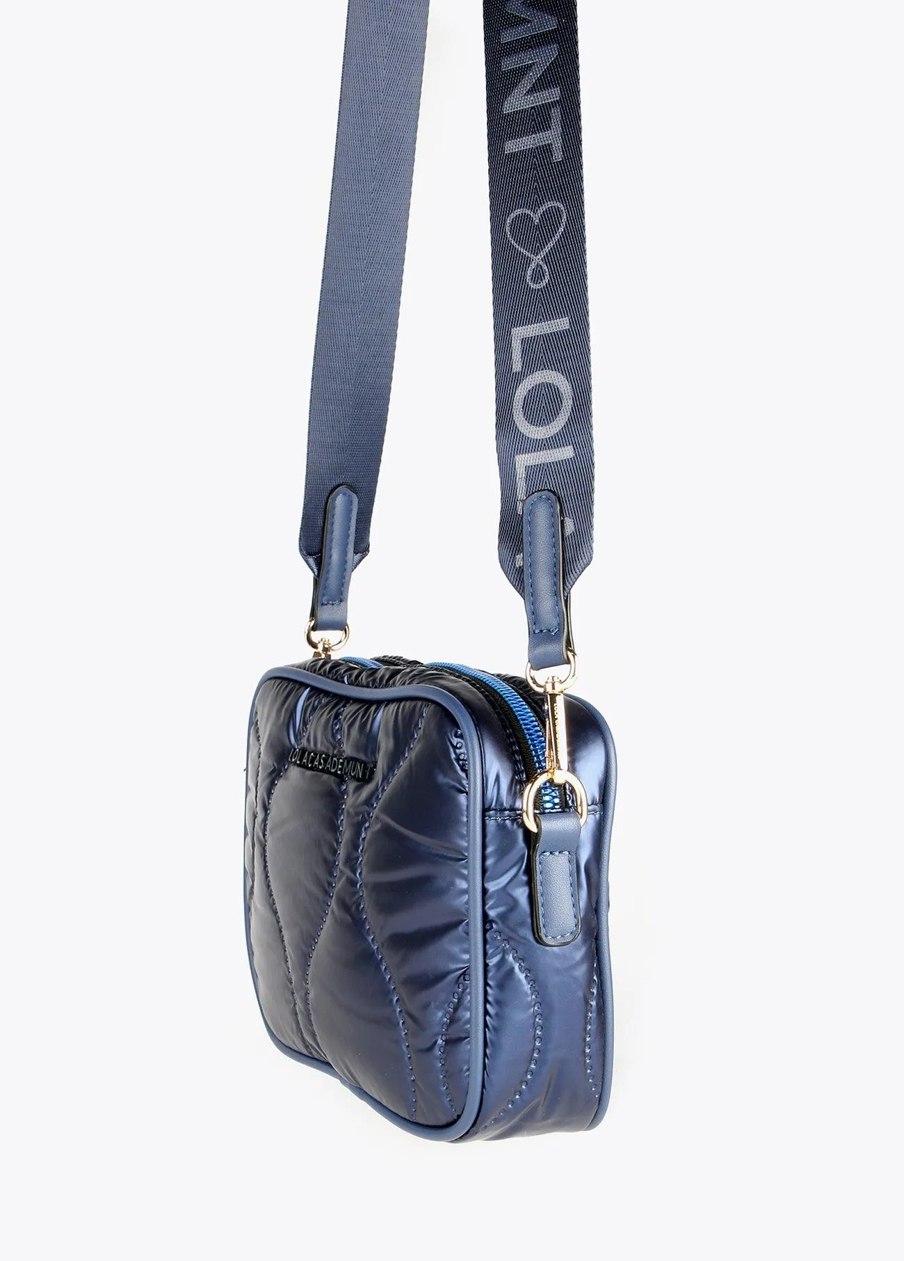 Quilted and metallic crossbody bag