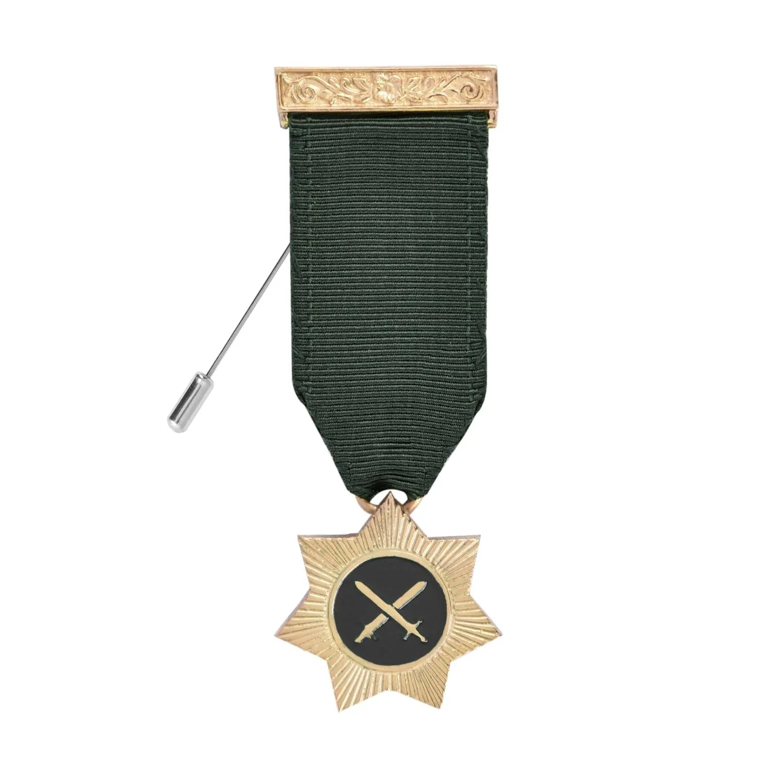 Red Cross Of Babylon AMD Breast Jewel - Gold Plated With Green Ribbon