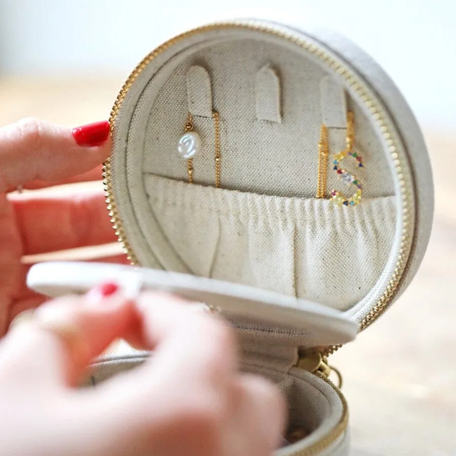 Round Natural Linen Jewelry Case