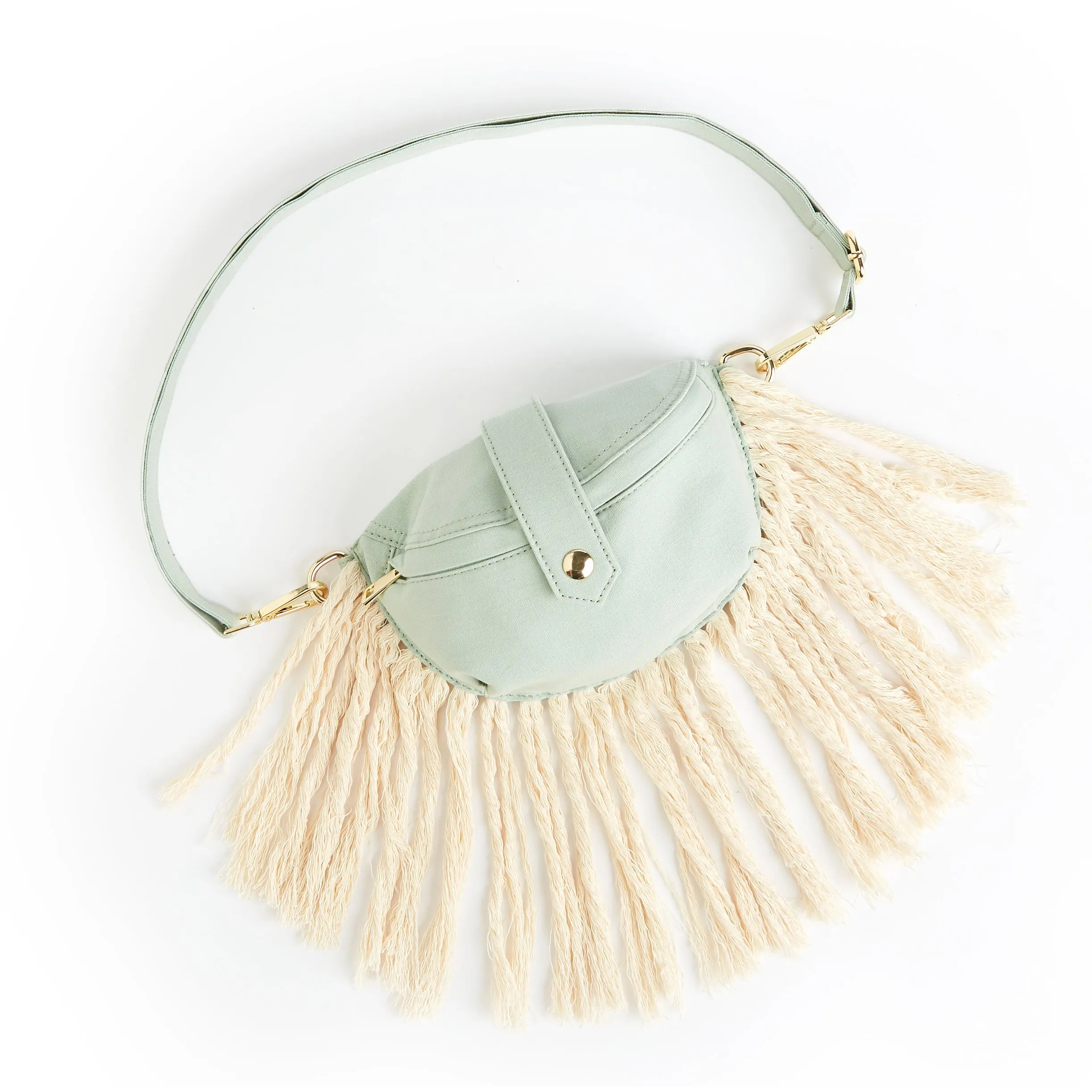 Sage Cotton Linen Fringe Fanny Pack Bum Bag