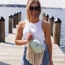 Sage Cotton Linen Fringe Fanny Pack Bum Bag