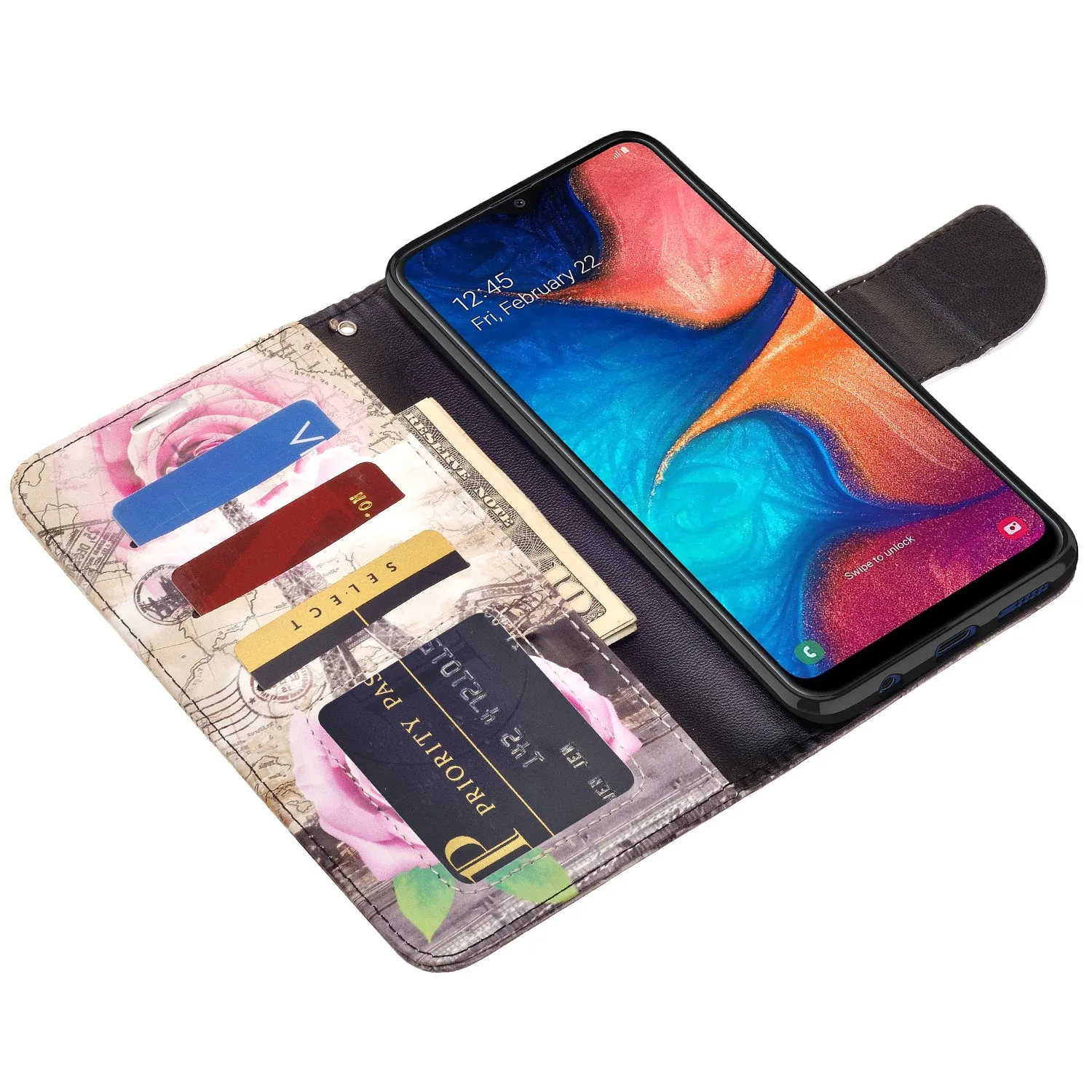Samsung Galaxy A20 Case, Galaxy A20 Wallet Case, Wrist Strap Pu Leather Wallet Case [Kickstand] with ID & Credit Card Slots - Paris