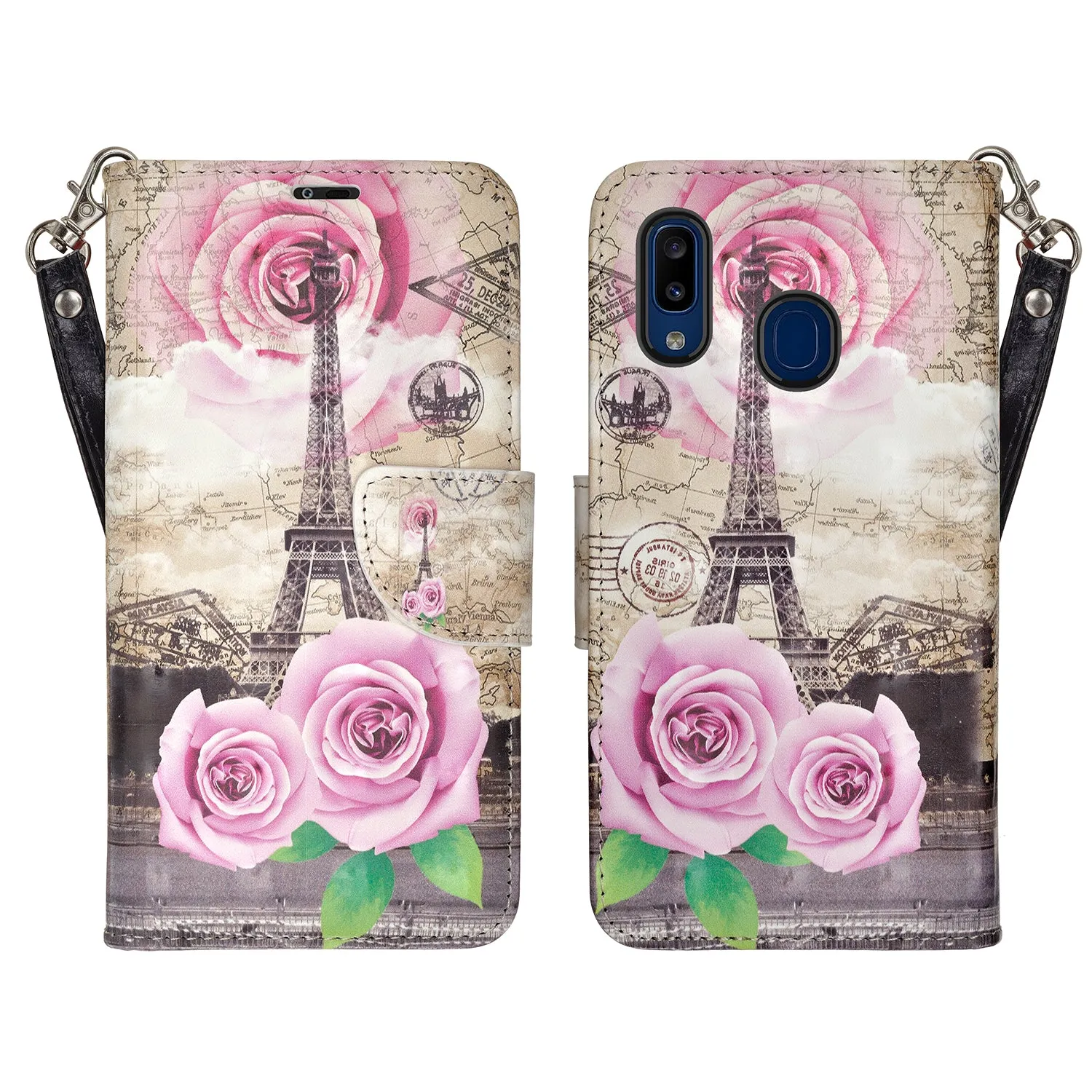 Samsung Galaxy A20 Case, Galaxy A20 Wallet Case, Wrist Strap Pu Leather Wallet Case [Kickstand] with ID & Credit Card Slots - Paris