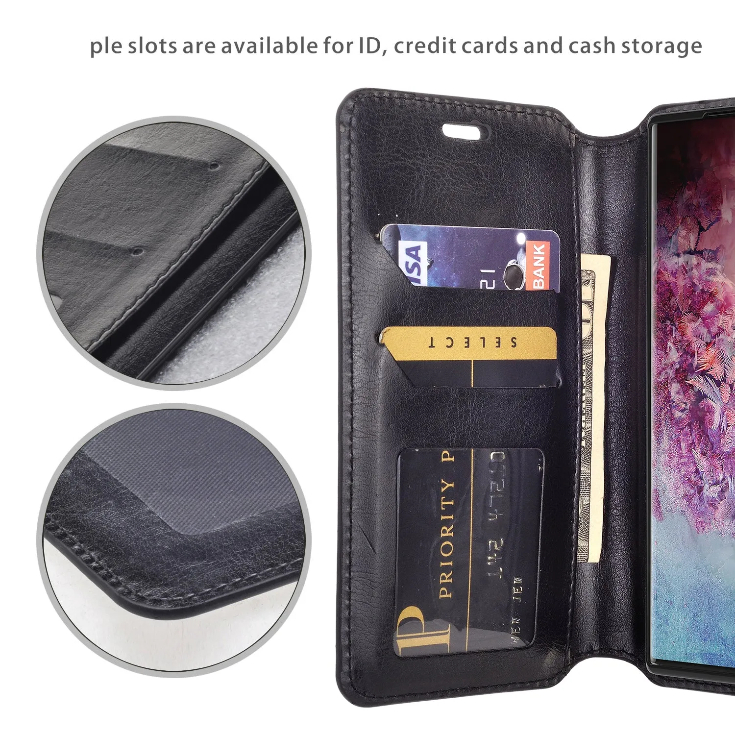 Samsung Galaxy Note 10 Case, Galaxy Note 10 Wallet Case, Pu Leather Wallet Case [Kickstand] with ID & Credit Card Slots for Galaxy Note 10  - Black