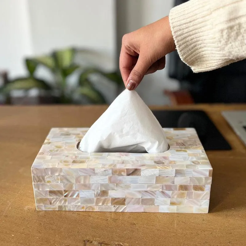 Suzzaine Handcrafted Mother Of Pearl Tissue Box