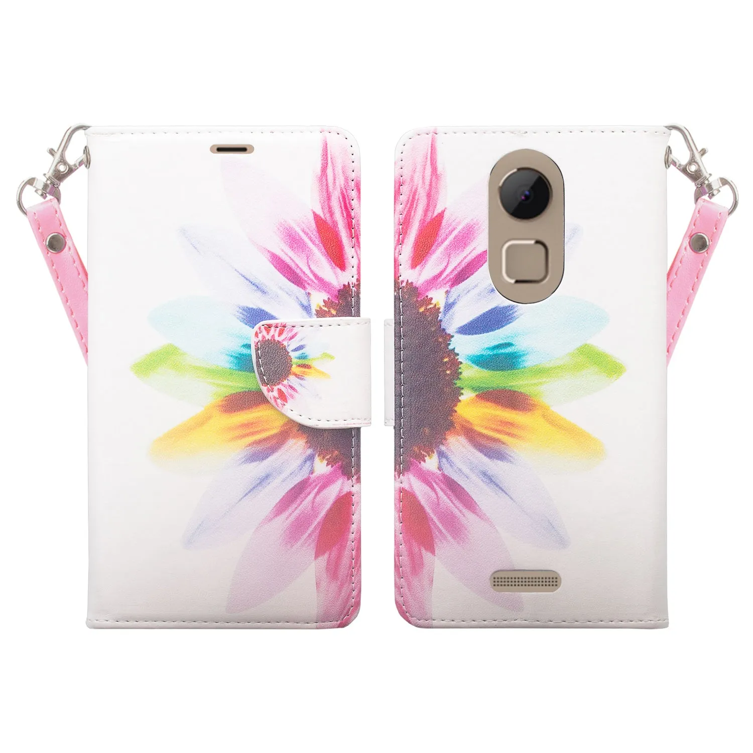 T-mobile REVVL  Plus, Coolpad REVVL Plus Case, Slim Flip [Kickstand] Pu Leather Wrist Strap Wallet Cover with Card Slots - Vivid Sunflower