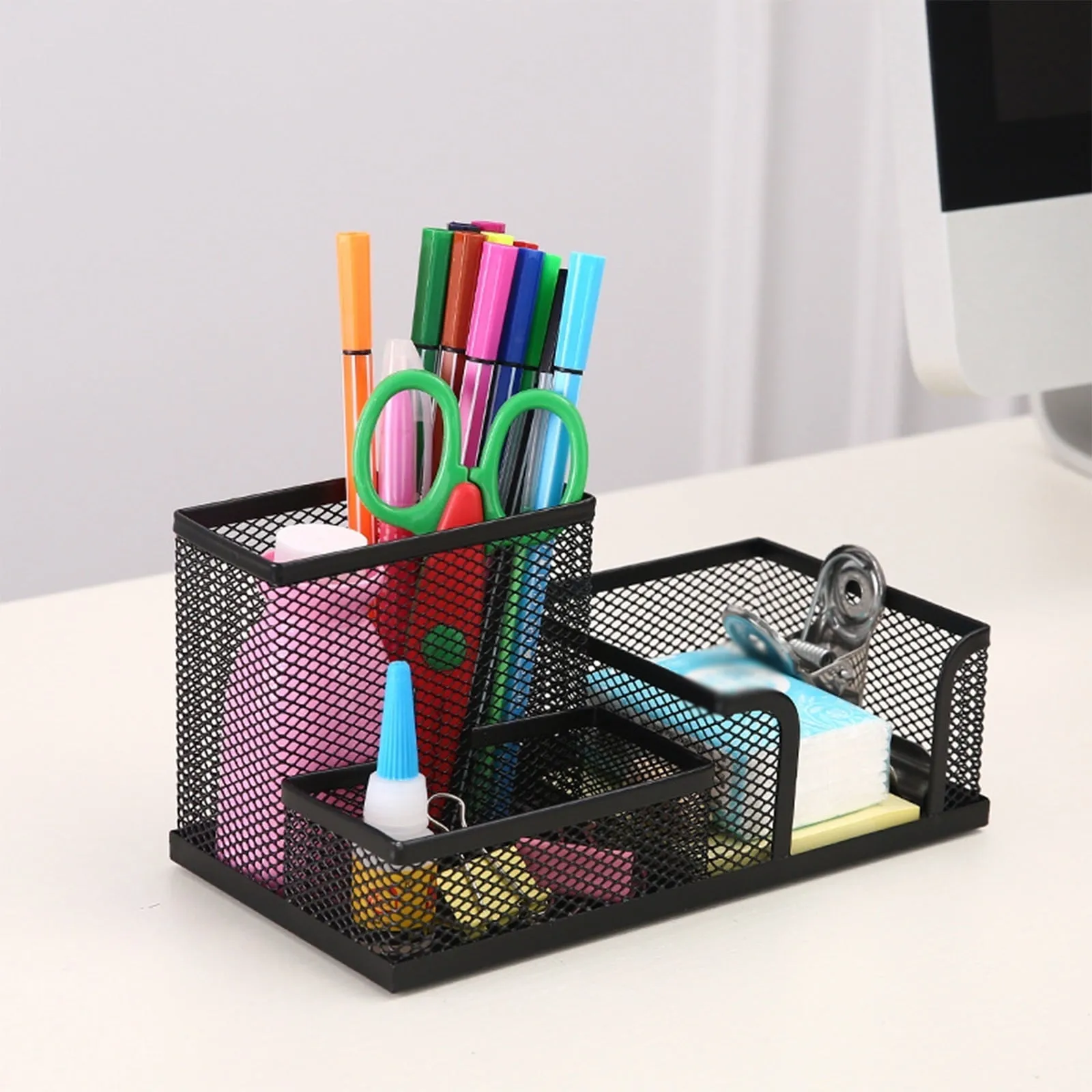Teissuly Clearance Pen Holder for Desk Mesh Metal Pencil Holders Pen Cup Marker Holder Desk Caddy with Sticky Notes Holder Pen Organizer for Office Supplies Workspace School Home Black
