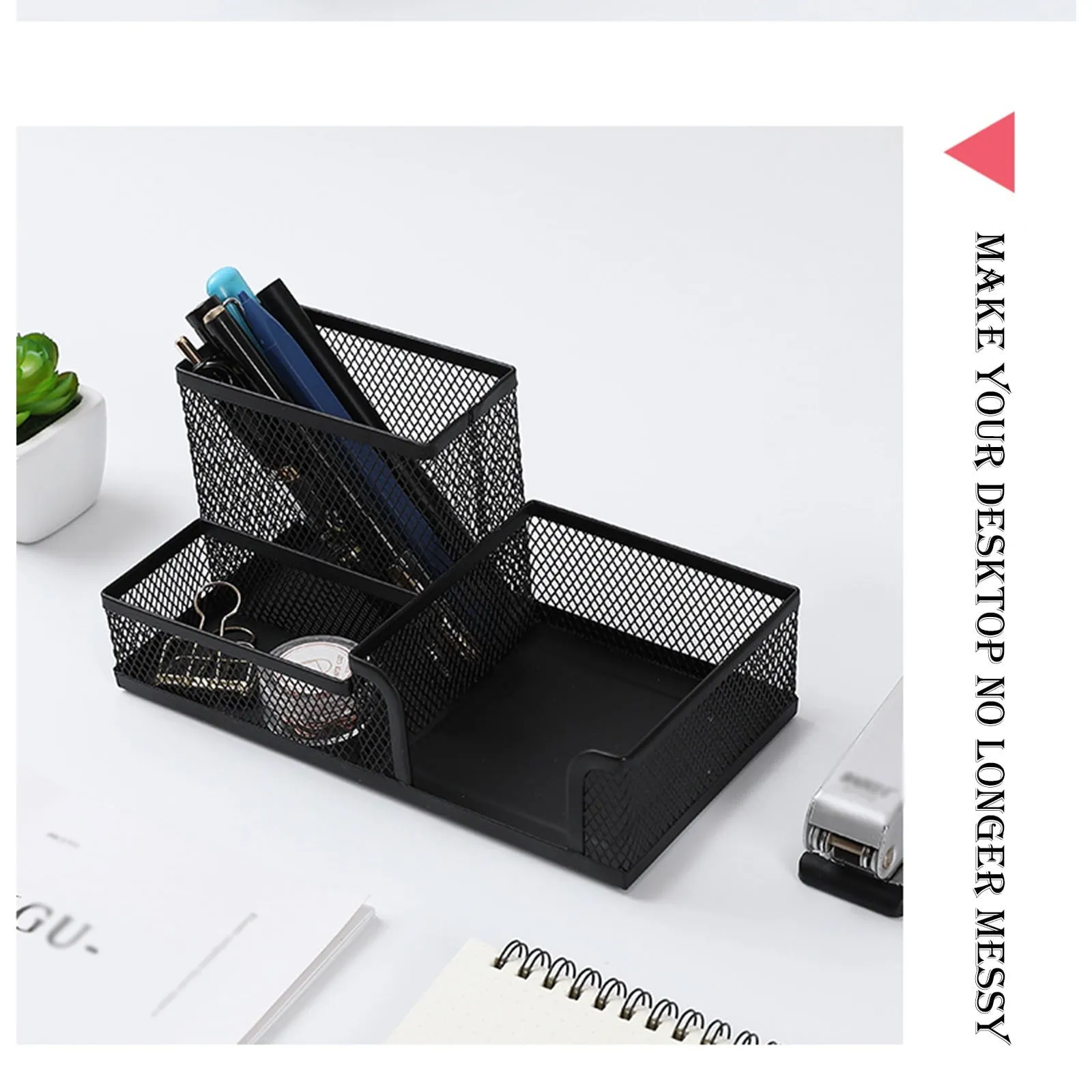 Teissuly Clearance Pen Holder for Desk Mesh Metal Pencil Holders Pen Cup Marker Holder Desk Caddy with Sticky Notes Holder Pen Organizer for Office Supplies Workspace School Home Black