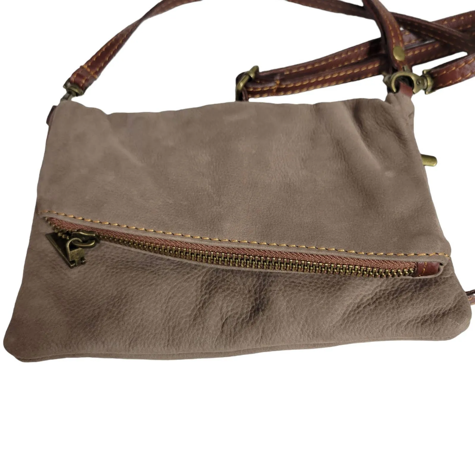 Toscana Foldover Convertible Bag Crossbody Brown Leather Minimalist Clutch Pouch
