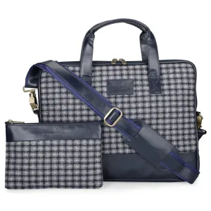 Vegan & Tweed 15.6 Inch Laptop Messenger Bag with Pouch - Retro Blue Checks