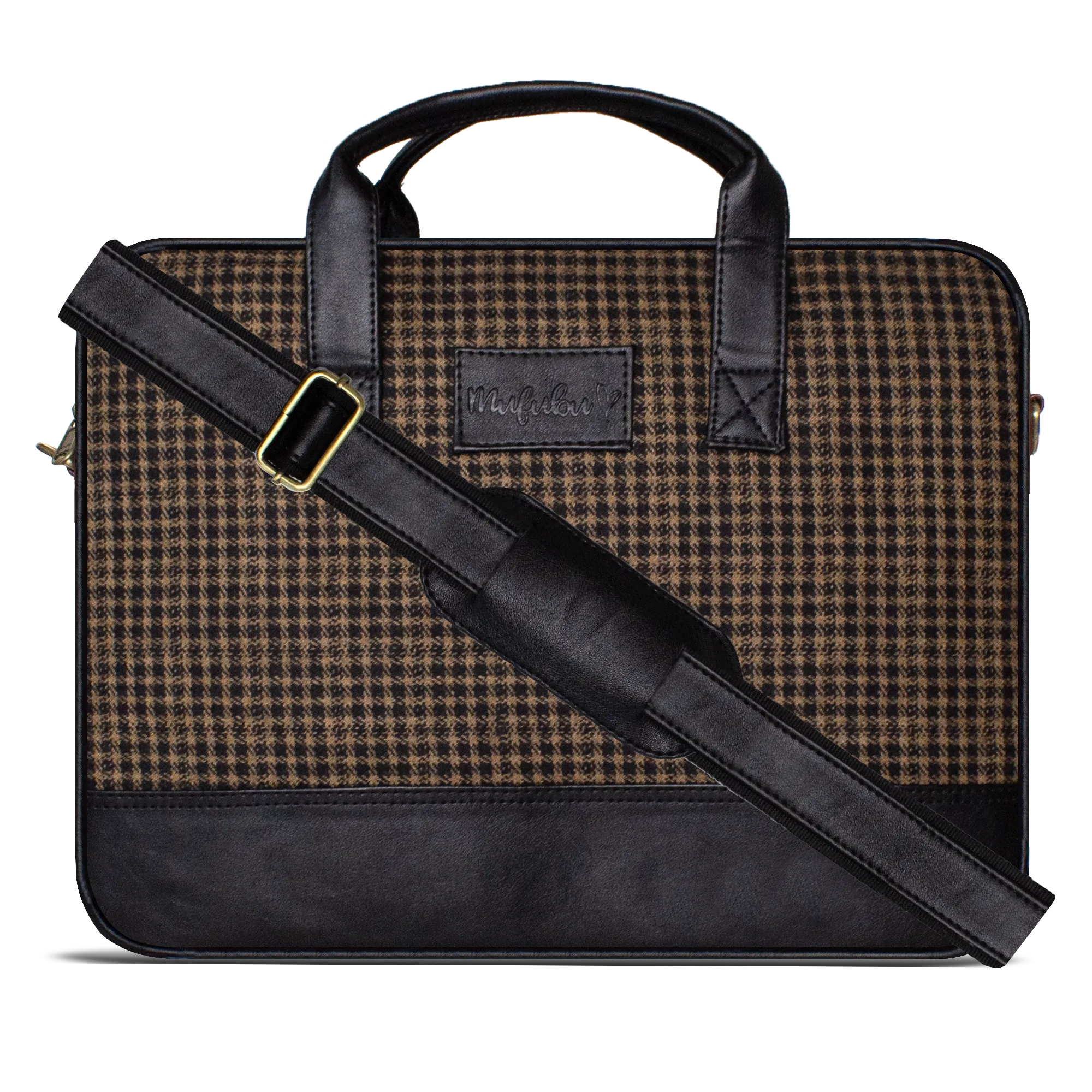 Vegan & Tweed Laptop Sling Bag Retro Mustard Checks