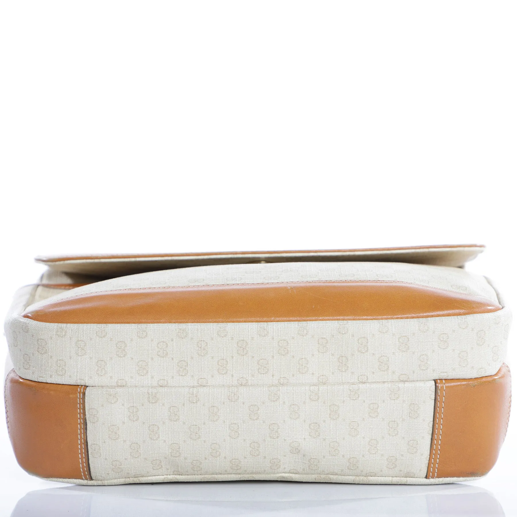 Vintage 80s Gucci Monogram Messenger Crossbody Cream Leather Bag