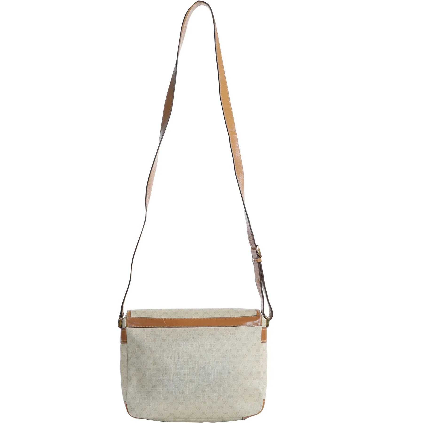 Vintage 80s Gucci Monogram Messenger Crossbody Cream Leather Bag