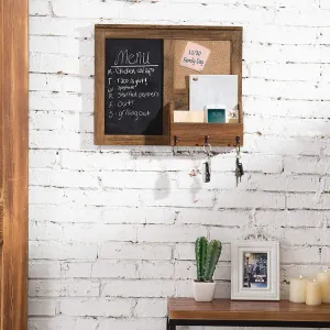 Vintage Brown Wall-Mounted Wood Chalkboard with Cork Board & Mail Holder